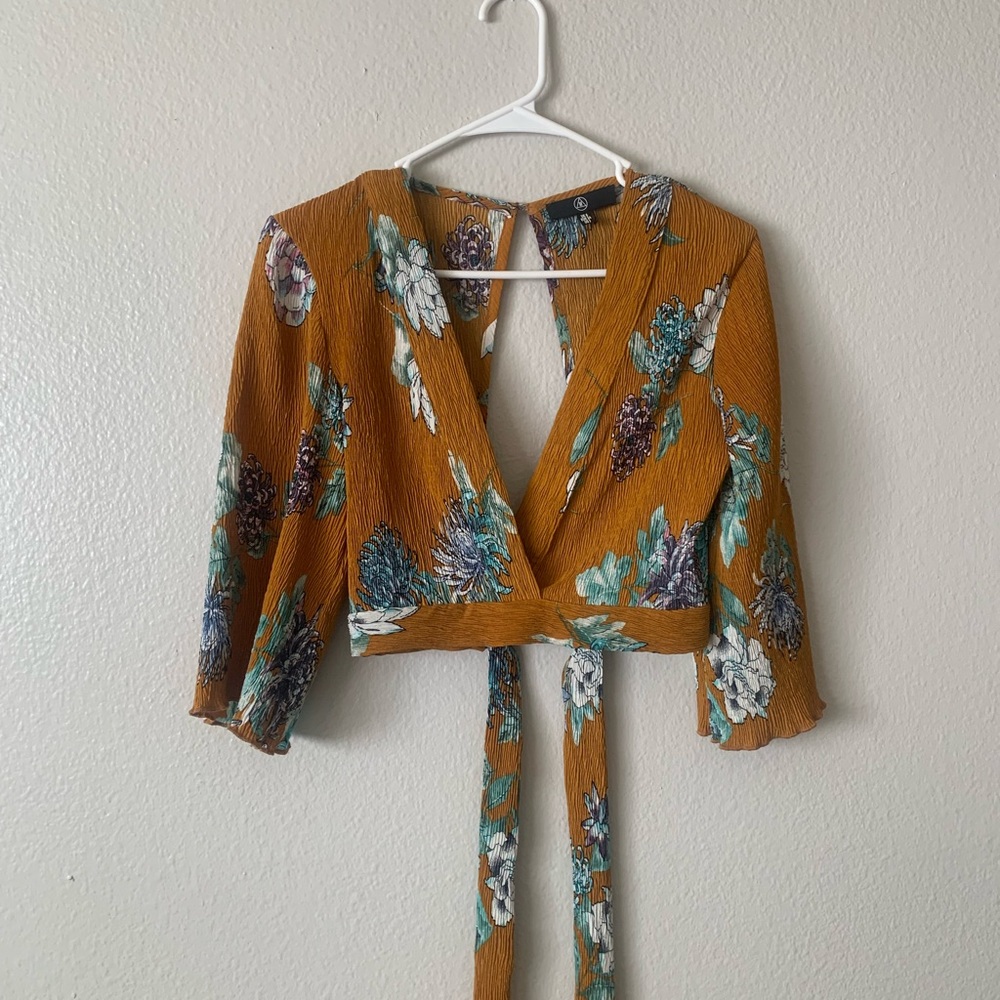 Floral Mustard Wrap Top